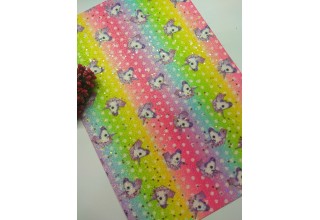 Кожзам с блестками, радуга "Единороги №1" 20*30 см, цена за лист